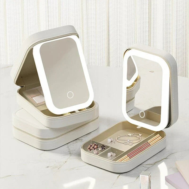 Portable Makeup Storage Box with LED Light Mirror (UAE Delivery Time: 1-3 Days)