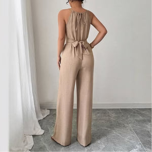 Cinched Waist Sleeveless Tie Up Halter Neck Off Shoulder Comfortable Jumpsuit