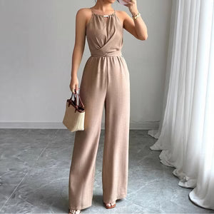 Cinched Waist Sleeveless Tie Up Halter Neck Off Shoulder Comfortable Jumpsuit