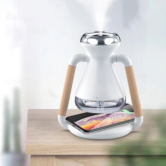 USB Wireless Charging Humidifier - Ultrasonic Spray Aroma Diffuser, Rotatable Air Purifier for Home & Office